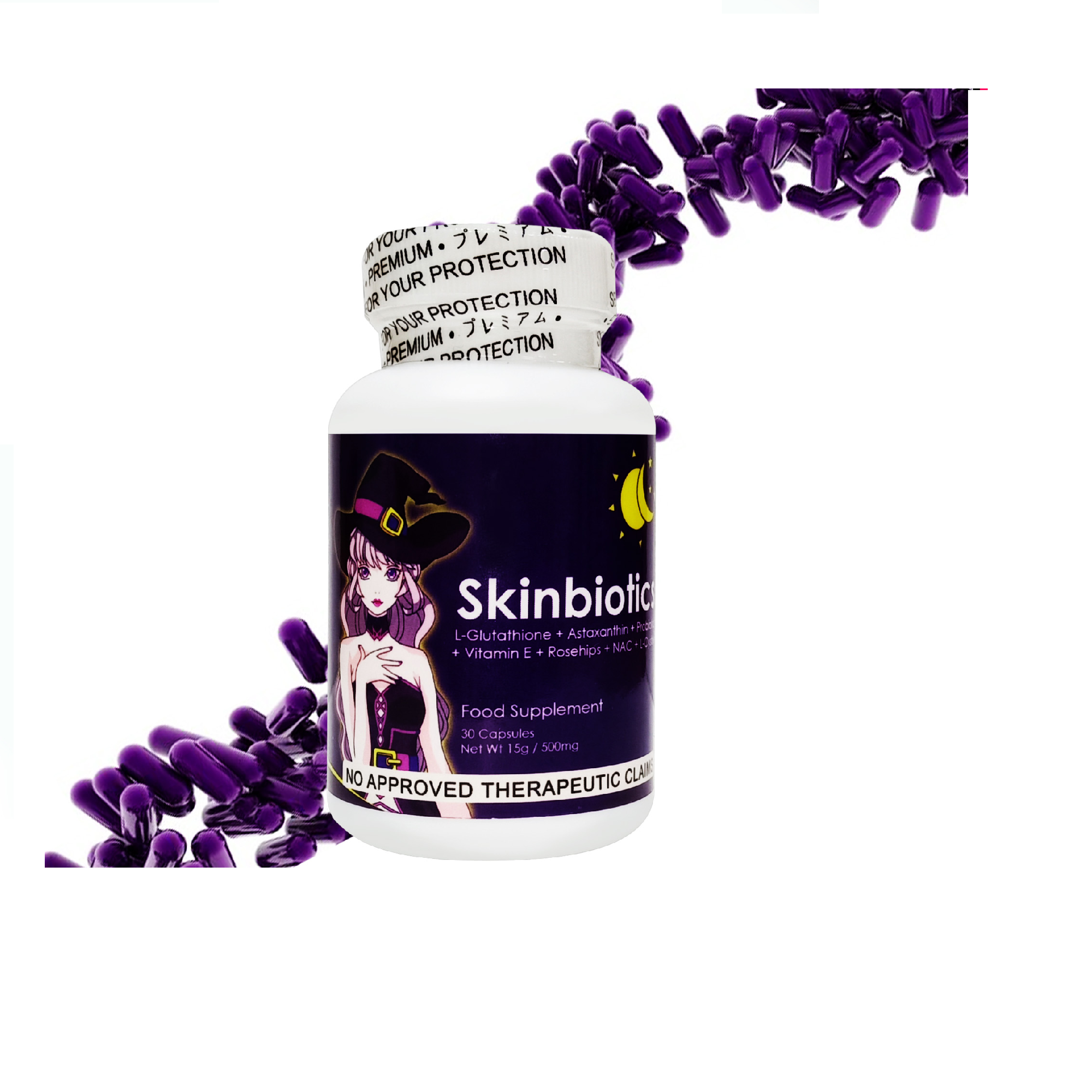 SKINBIOTICS L-Glutathione + Astaxanthin + Probiotics + Vitamin E + Rosehips + NAC 500 bottleS SKINBIOTICS L-Glutathione + Astaxanthin + Probiotics + Vitamin E + Rosehips + NAC 500 bottleS