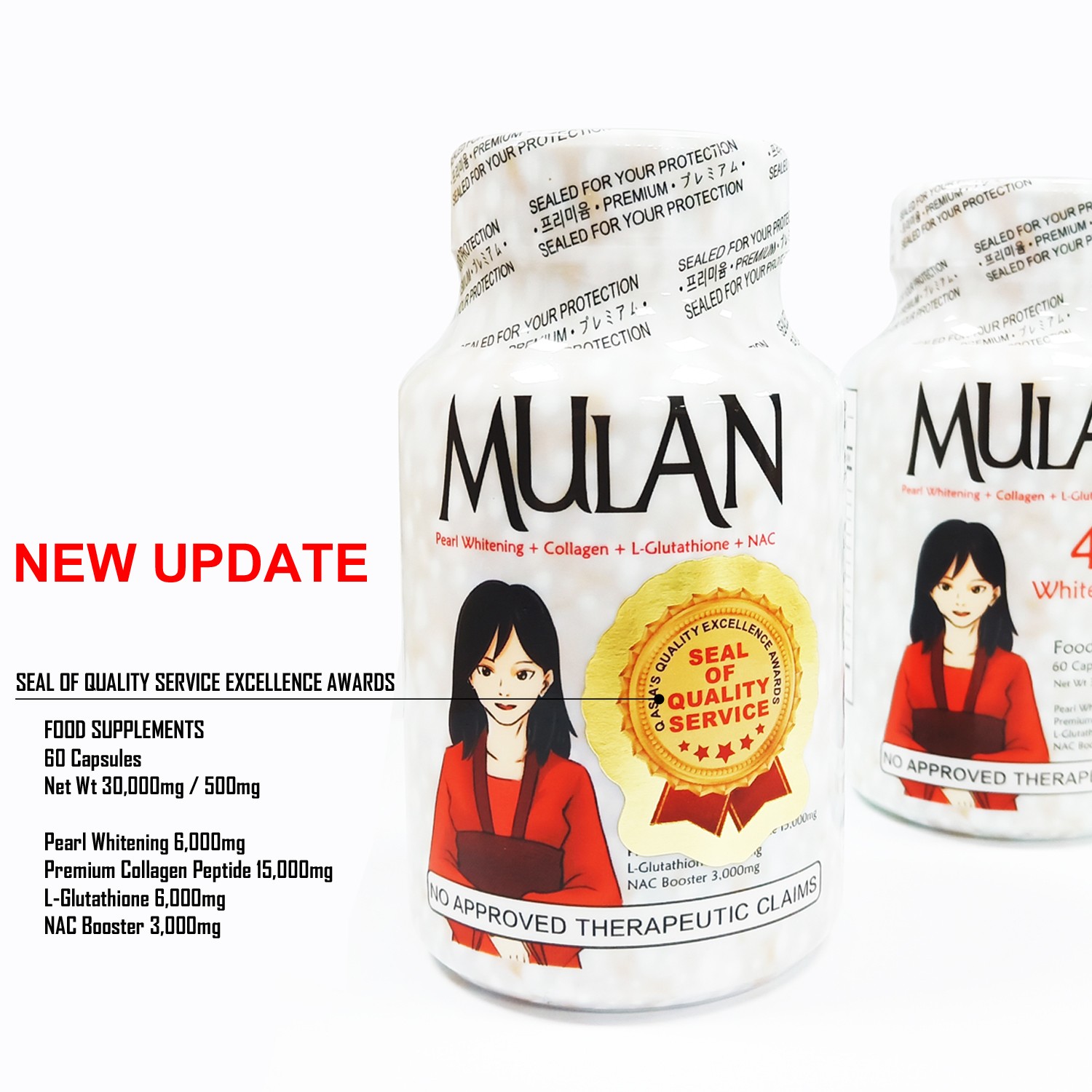 MULAN 4 in 1 Anti Aging Glutathione + Collagen 1 Bottle